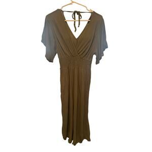 Final Touch Olive Jumpsuit – Small – Wide Sleeves & Wide Legs